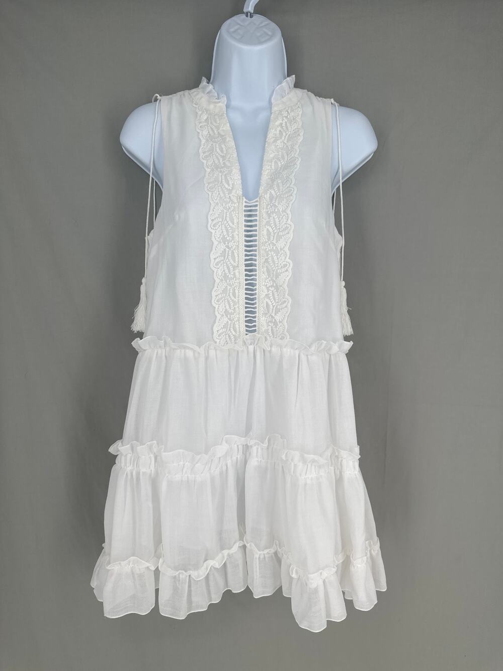 Red Carter Dress Womens XS White Mini Swim Cover Up Tiered Boho Cottage Beach